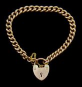 Early 20th century 9ct rose gold graduating curb link bracelet with heart locket clasp