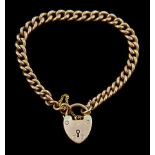 Early 20th century 9ct rose gold graduating curb link bracelet with heart locket clasp