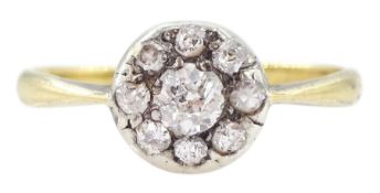 Early 20th century silver and 18ct gold old cut diamond cluster ring