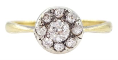 Early 20th century silver and 18ct gold old cut diamond cluster ring