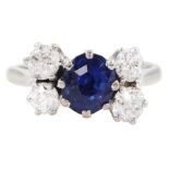 18ct white gold sapphire and old cut diamond ring