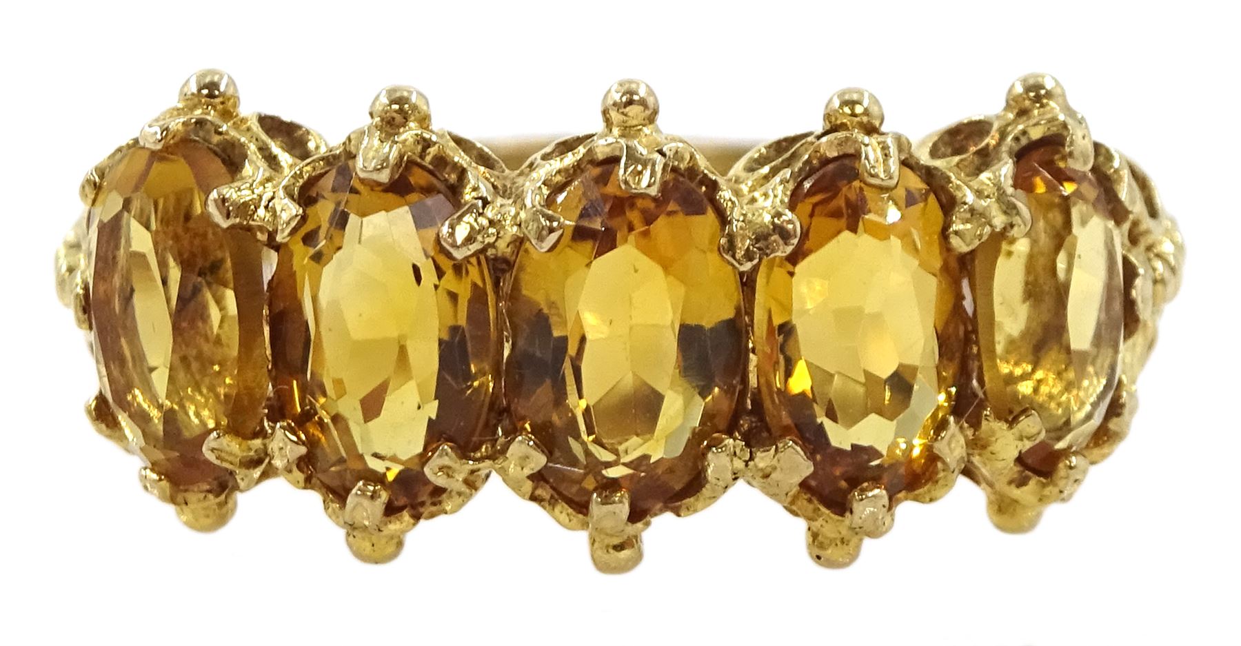 9ct gold five stone oval cut citrine ring