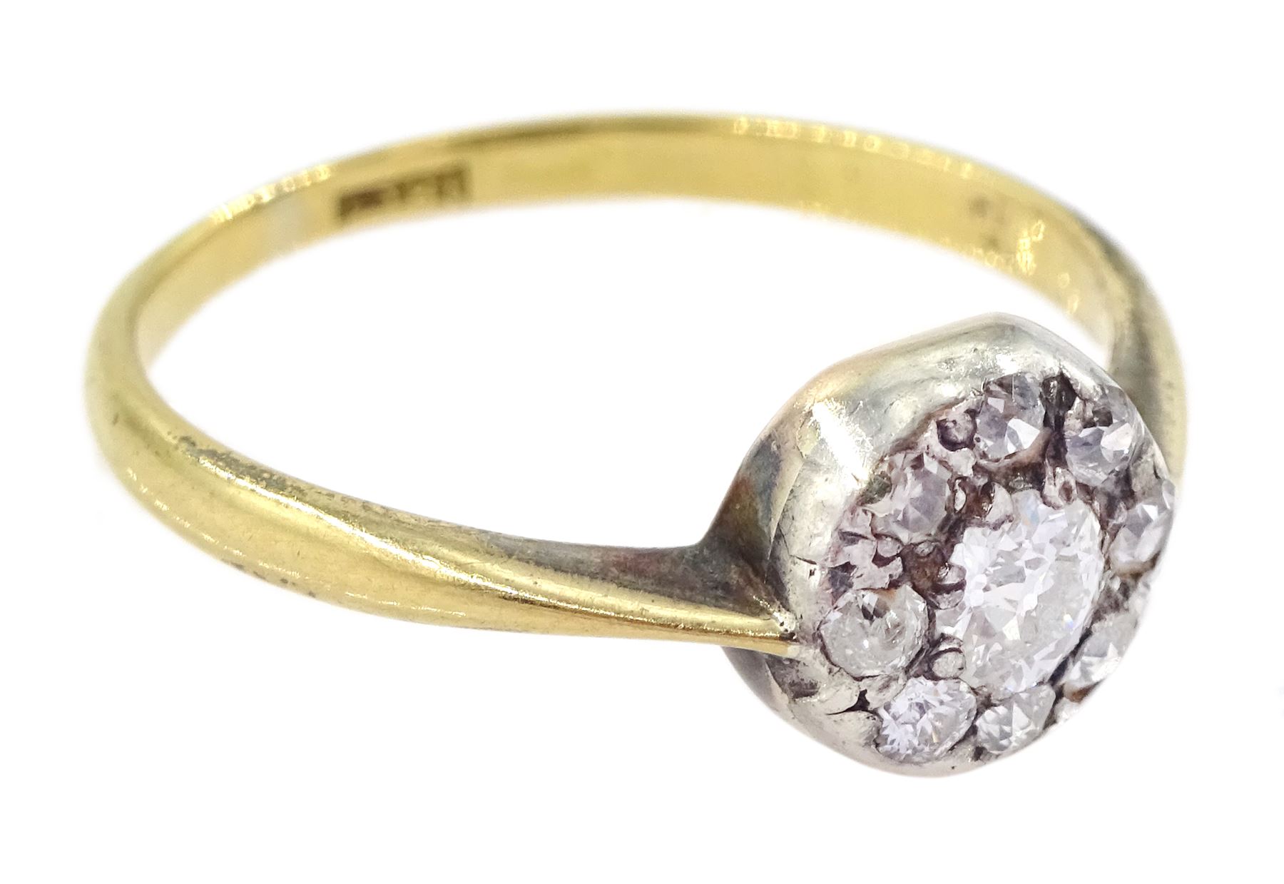 Early 20th century silver and 18ct gold old cut diamond cluster ring - Bild 3 aus 4