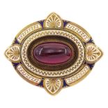 Victorian 15ct gold garnet and enamel pendant / brooch