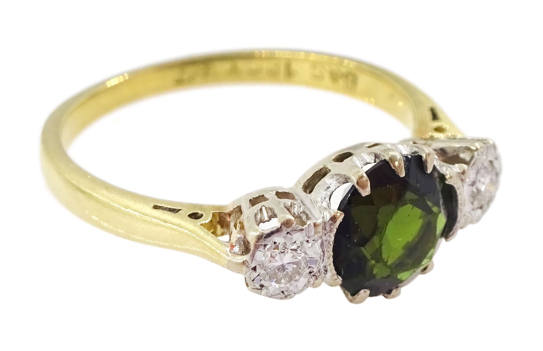 18ct gold three stone tourmaline and round brilliant cut diamond ring - Image 3 of 4