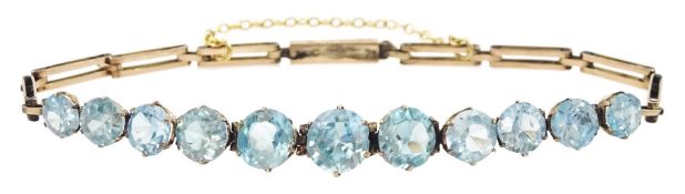 Early 20th century gold graduating round cut blue zircon bracelet