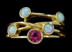 9ct gold opal and pink tourmaline ring