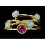 9ct gold opal and pink tourmaline ring