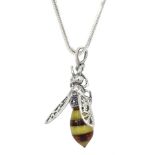 Silver Baltic amber bumble bee pendant necklace