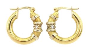Pair of 18ct white and yellow gold cubic zirconia hoop earrings