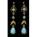 Pair of silver-gilt opal pendant stud earrings