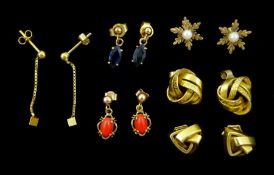 Six pairs of 9ct stud earrings