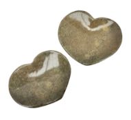 Two fossilised coral dish in the form of hearts