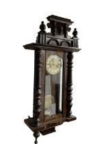 German 19th century mahogany two train 8-day spring driven wall clock .