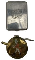 Johnnie Walker tape measure and a metal vesta case (2)