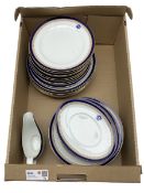 Early 20th century Royal Worcester Vitreous blue bordered part dinner service with monogram 'CP' cir