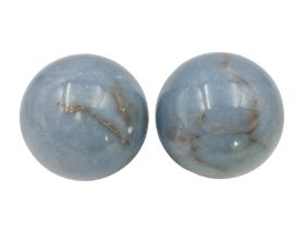 Pair of angelite spheres