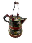 Reproduction bargeware water can decorated with flowers H32cm