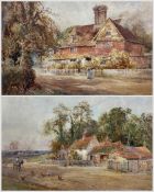 William Ramsey (British Early 20th Century): Country Cottage and Farmstead with Chickens
