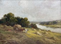 William Ashton (British 1853-1927): Haymaking with Shire Horses by the River