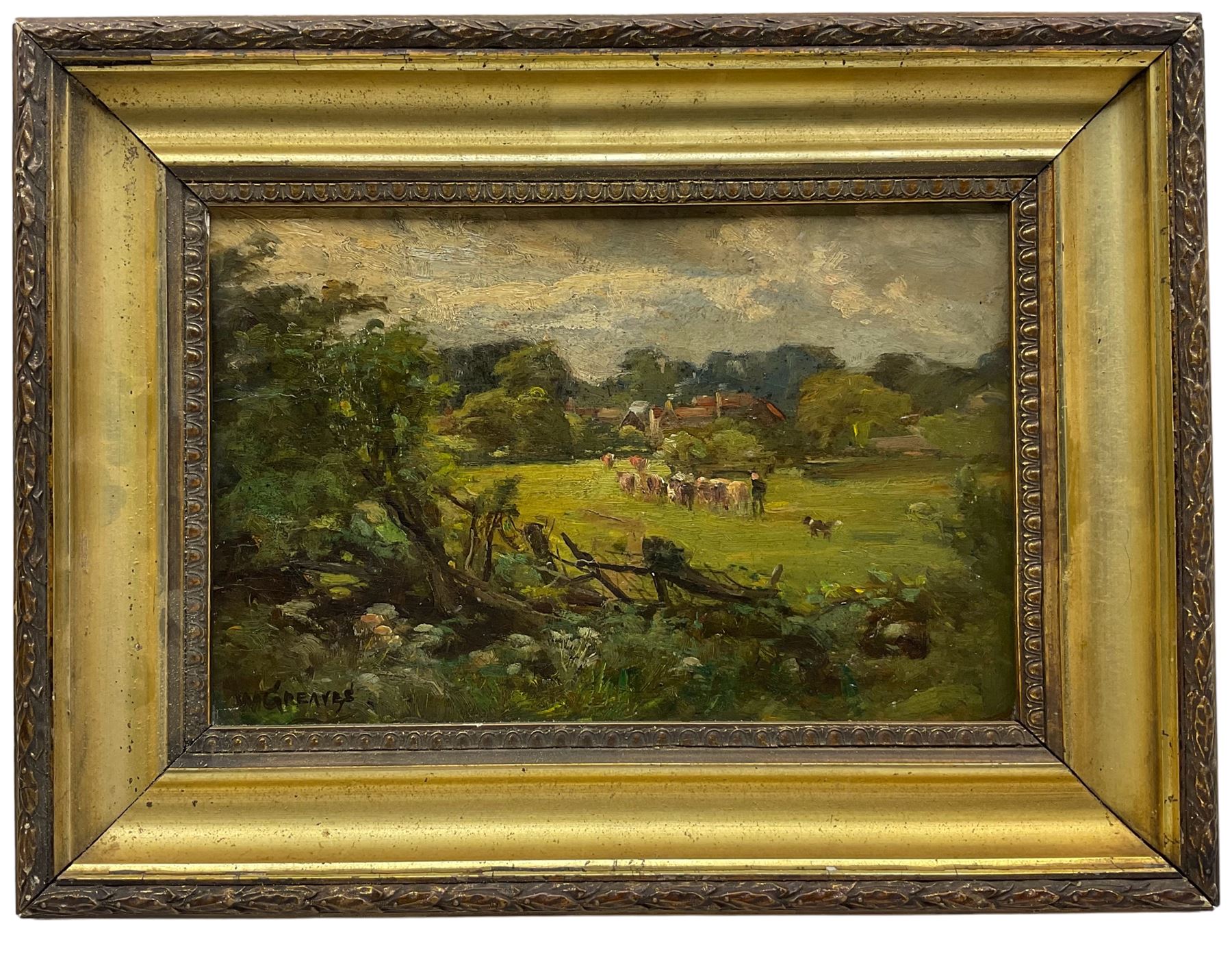 William Greaves (British 1852-1938): Herding Cattle in a Rural Field - Image 2 of 3