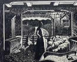 Claughton Pellew-Harvey (British 1890-1966): Mother and Babe in Sheep Barn