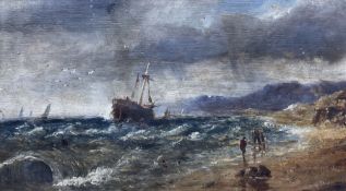English School (19th century): Ship Offshore in Stormy Seas