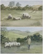 English School (20th Century): Shepherd and Flock