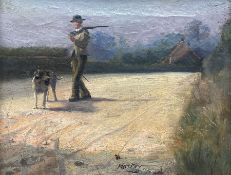 English School (Early 19th century): Man with Gun and Dog Walking at Sunset