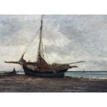 Louis Faudacq (French 1840-1917): Beached Ship with Figure