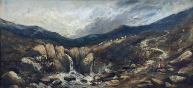 English School (19th Century): Shepherd Beside a Waterfall