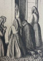 Frederick George Austin (British 1902-1990): Nuns and Gentlemen in Prayer at Doorway