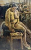 Circle of Lucian Freud (British 1922-2011): Seated Nude in a Studio