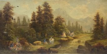 Circle of Richard Lorenz (American 1858-1915): Native American Riverside Encampment with Tepees