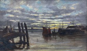 George M Curtice RBA (British 1857-?): Ships off Rye at Sunset