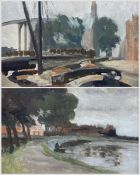 English Impressionist School (Early 20th century): Dutch Canal Landscape and Lakeside Landscape