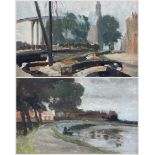 English Impressionist School (Early 20th century): Dutch Canal Landscape and Lakeside Landscape