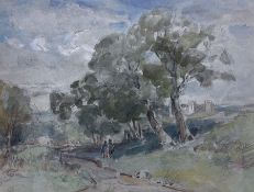 English Impressionist School (Early 20th century): Figures in a Rural Park