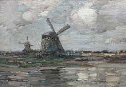 Kershaw Schofield (British 1872-1941): Dutch Landscape with Windmills