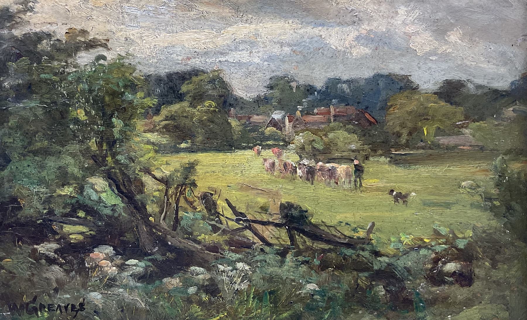 William Greaves (British 1852-1938): Herding Cattle in a Rural Field