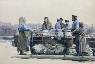 John Cooper (British 1942) after Frank Meadow Sutcliffe (British 1853-1941): New Quay Fish Stall- Wh