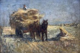 James William Booth (Staithes Group 1867-1953): Haycart with Horses
