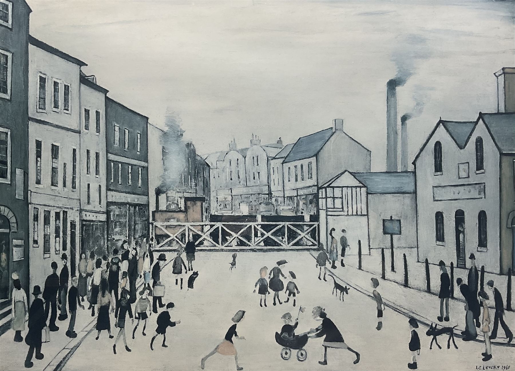 Laurence Stephen Lowry RBA RA (Northern British 1887-1976): 'The Level Crossing'