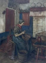 Anton Abraham Van Anrooy (Dutch 1870-1949): Interior Scene of Old Woman Peeling Potatoes