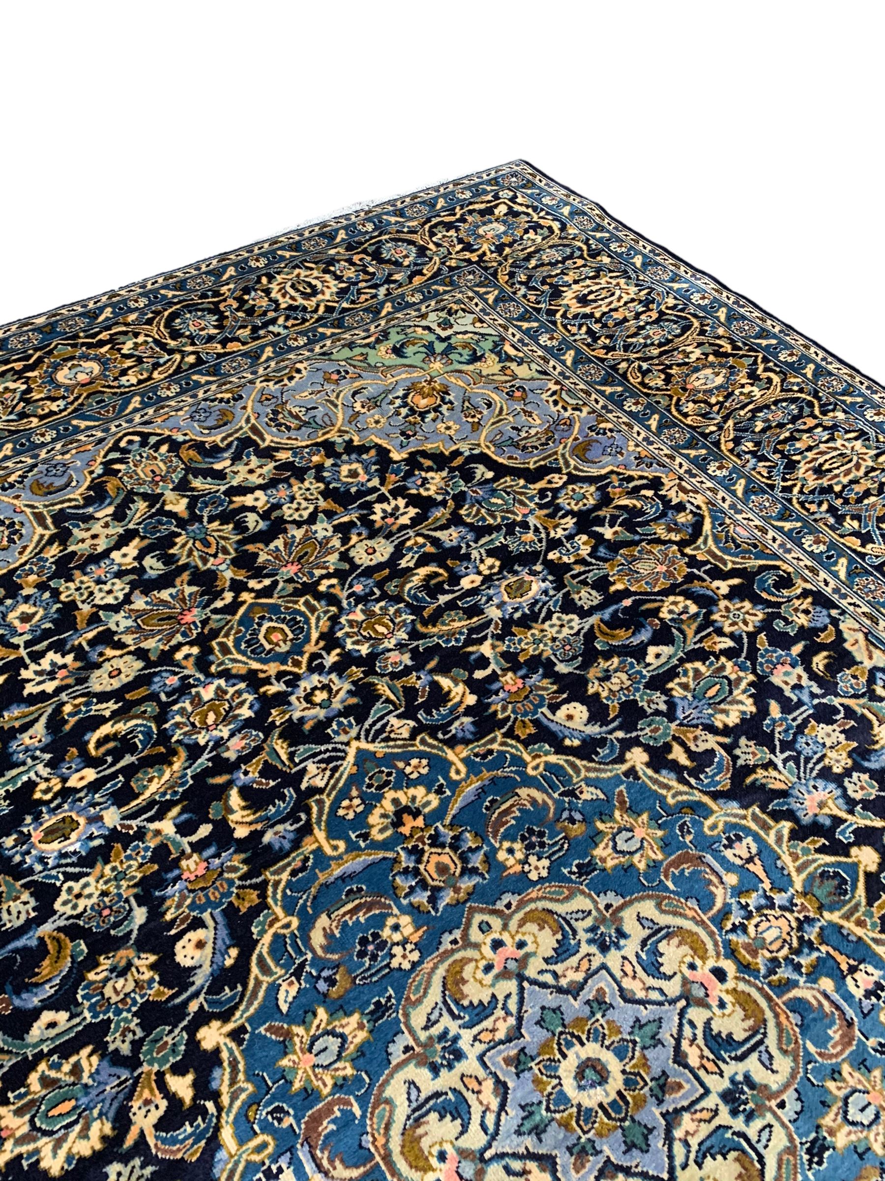 Persian Kashan indigo ground carpet - Image 10 of 10