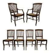 Set of six (4+2) early 20th century oak country dining chairs