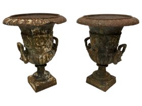 Pair of Victorian cast iron garden urns