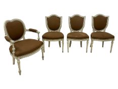 Set of four (3+1) Louis XVI design polychrome hardwood dining chairs