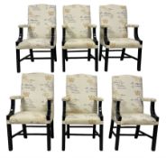Set of six contemporary Georgian shape high back dining armchairs