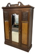 Late Victorian oak and figured oak triple wardrobe